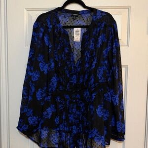 Torrid Black and Blue Ruffle Top